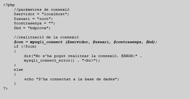 Figura 1: Codi de connexió amb la base de dades